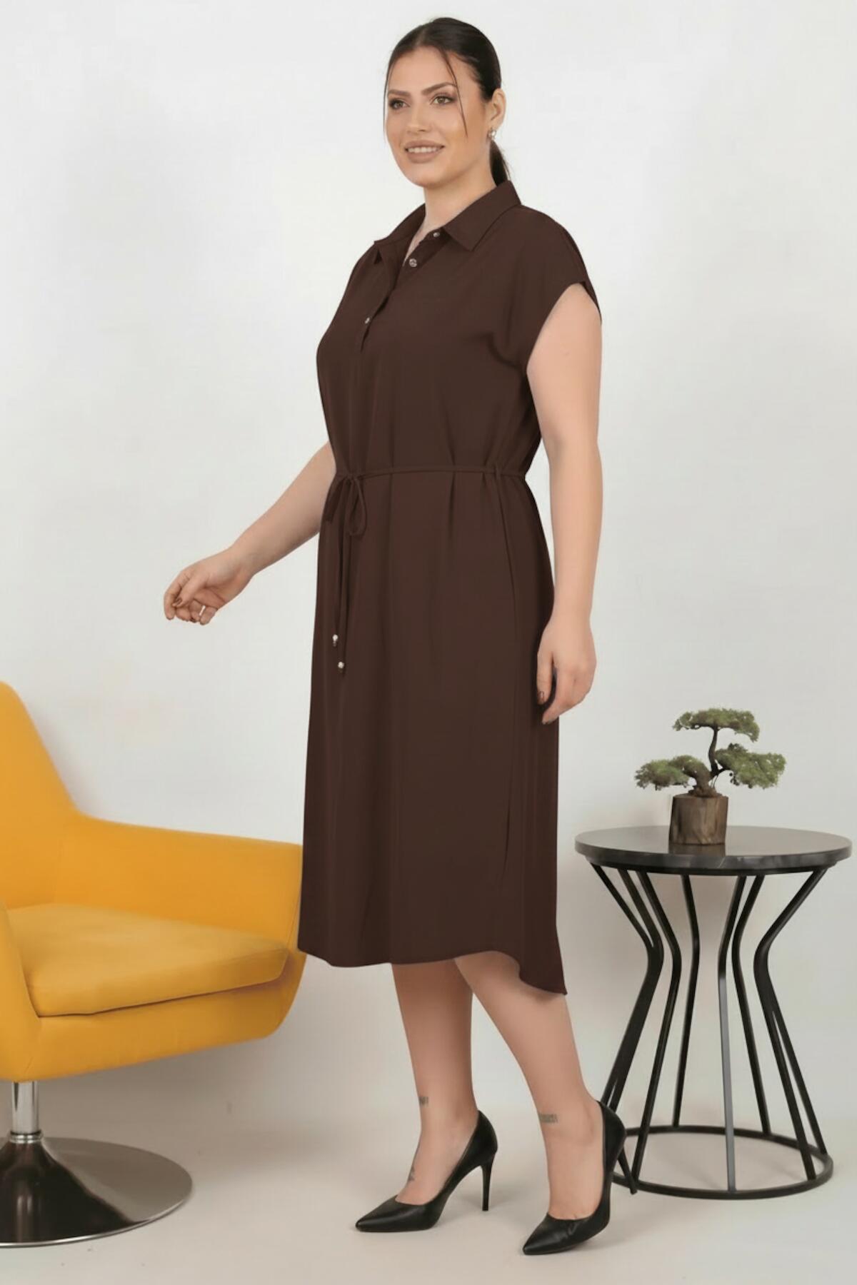 Plus - Size Modal Cupra Shirt - Collar Dress — Brown