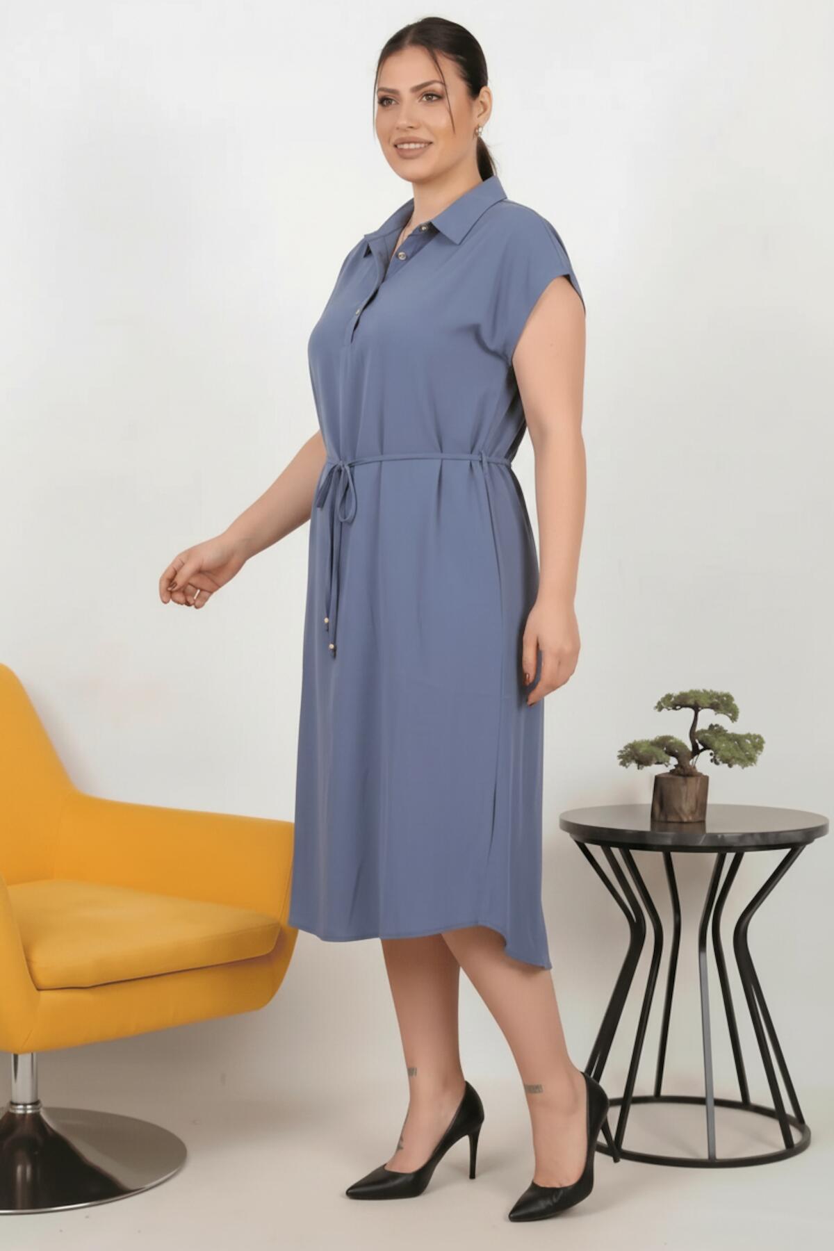 Großes Hemdblusenkleid aus Modal-Cupra, Indigo