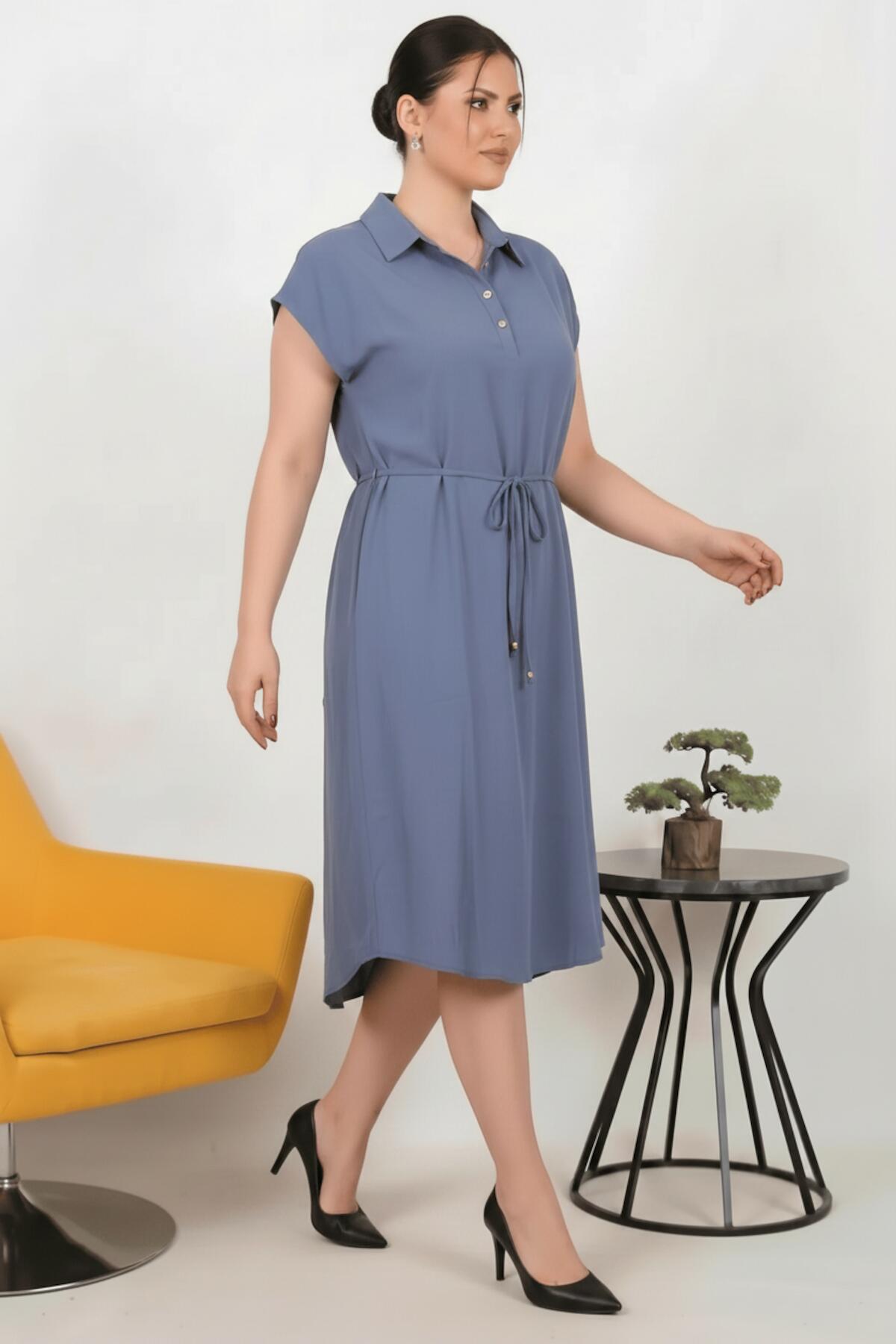 Großes Hemdblusenkleid aus Modal-Cupra, Indigo