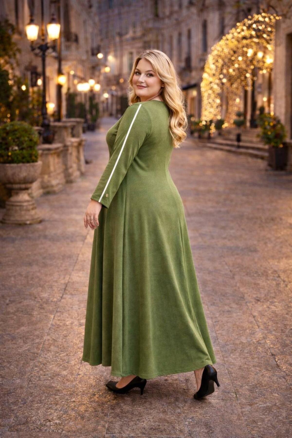 Plus - Size Dress With Stripe Sleeve Detail — Khaki