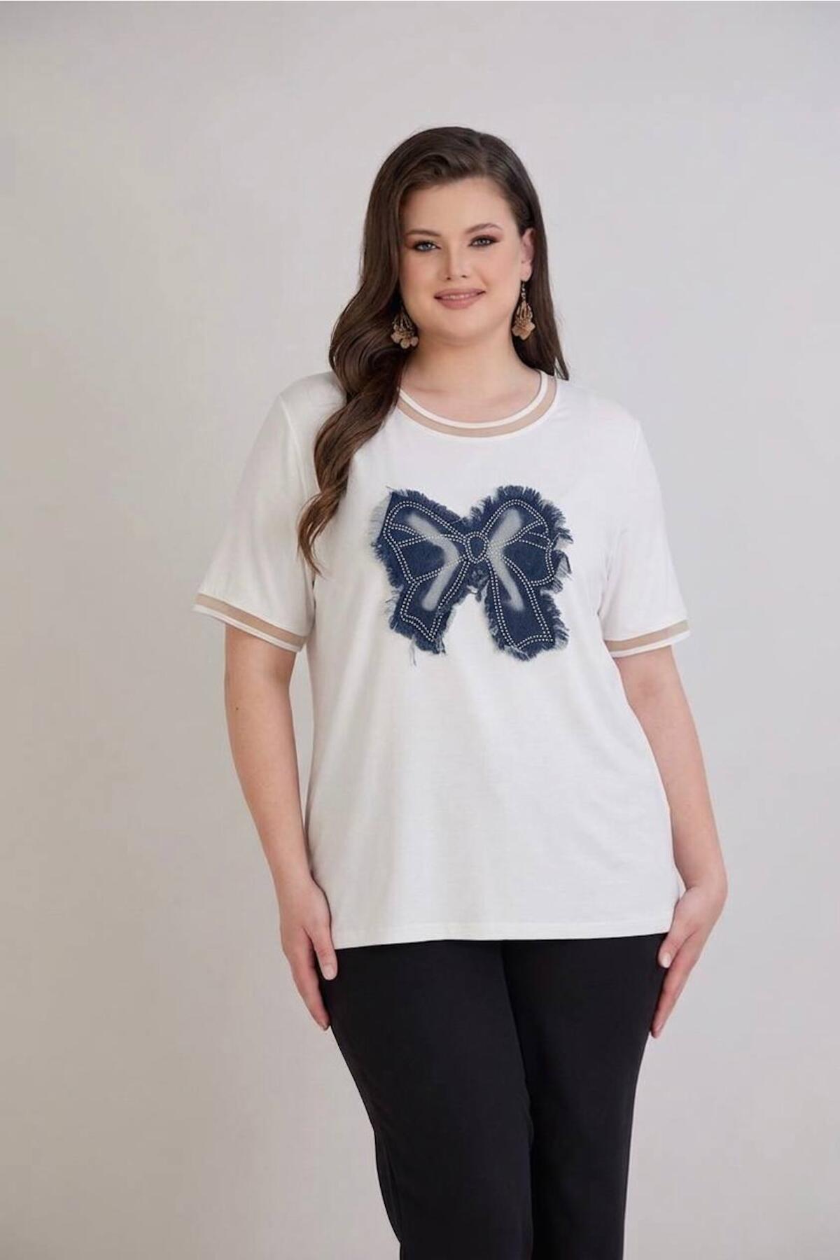 Plus - Size Bow - Detail Jersey Top — Cream