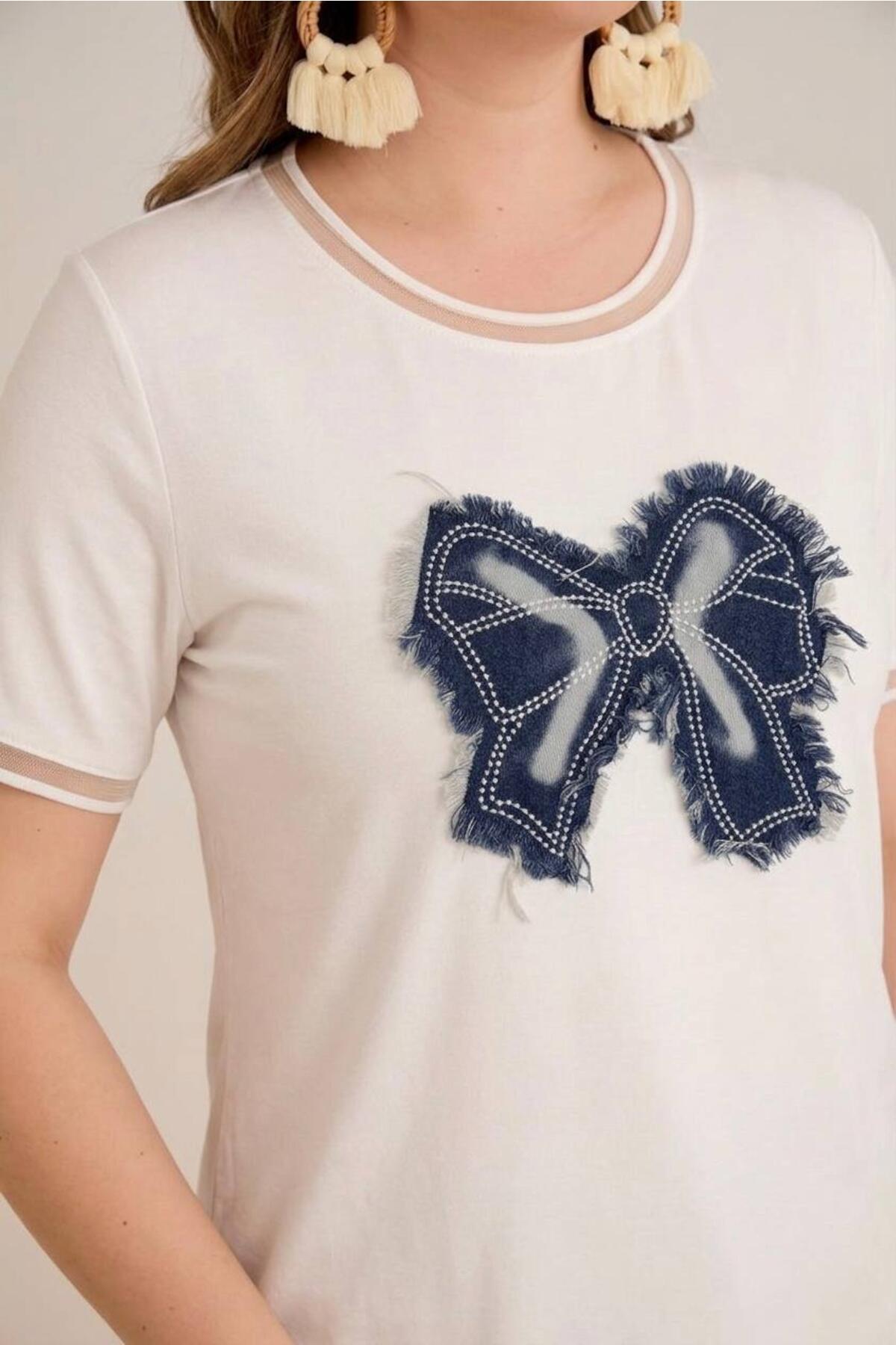 Plus - Size Bow - Detail Jersey Top — Cream