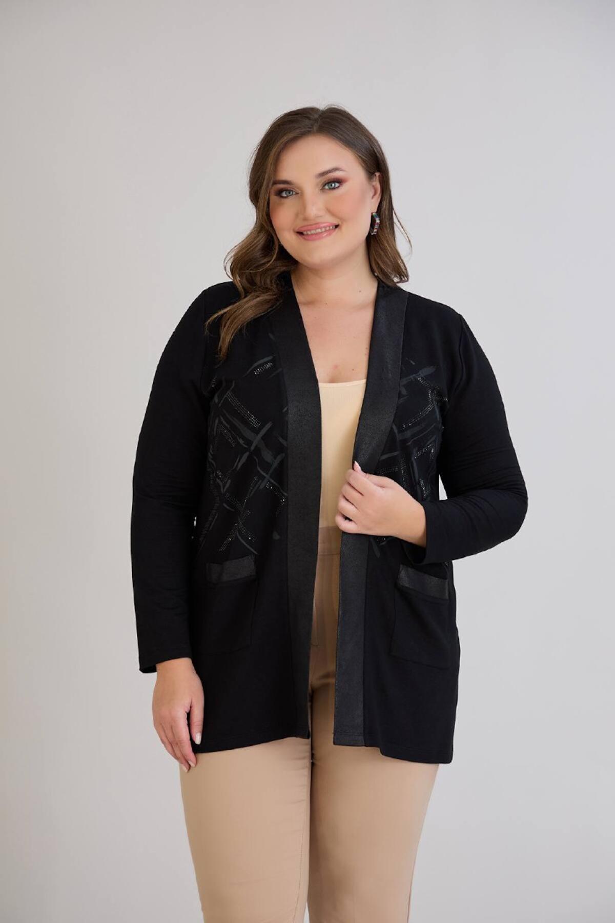 Plus - Size Patterned Oysho Cardigan — Black