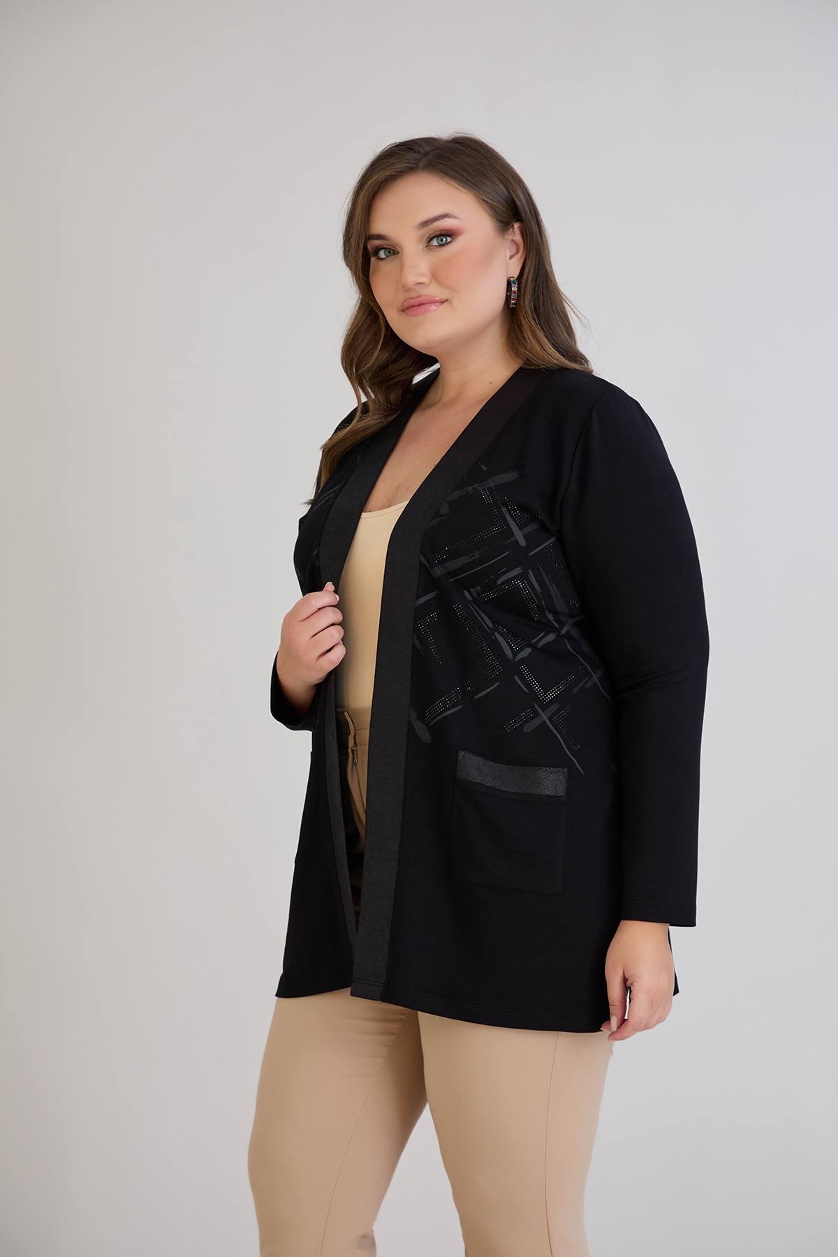 Plus - Size Patterned Oysho Cardigan — Black