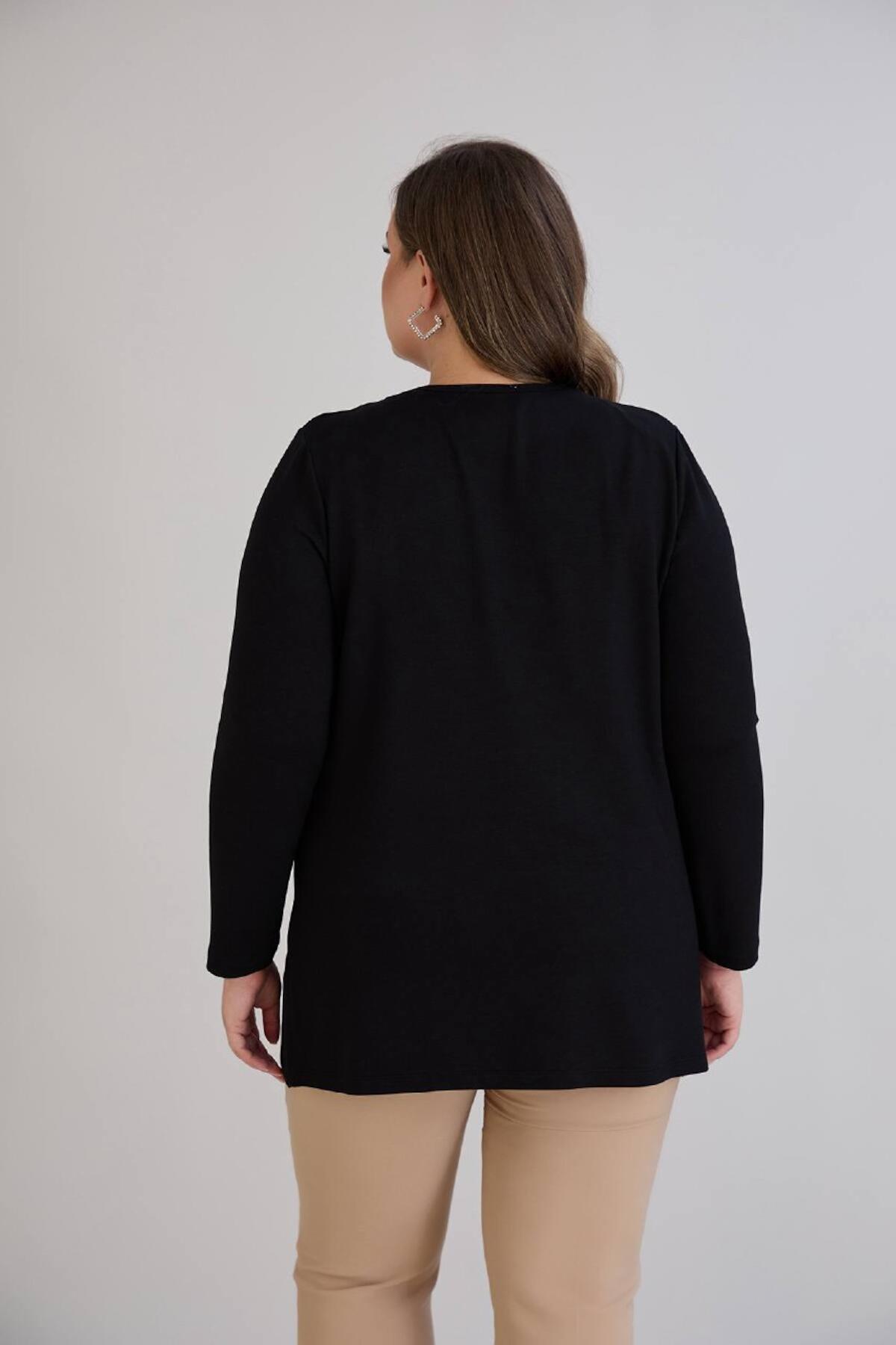 Plus - Size Patterned Oysho Cardigan — Black