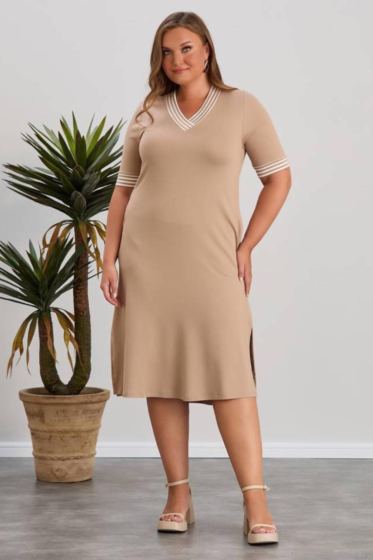 Plus - Size Crystal Fabric Dress — Stone