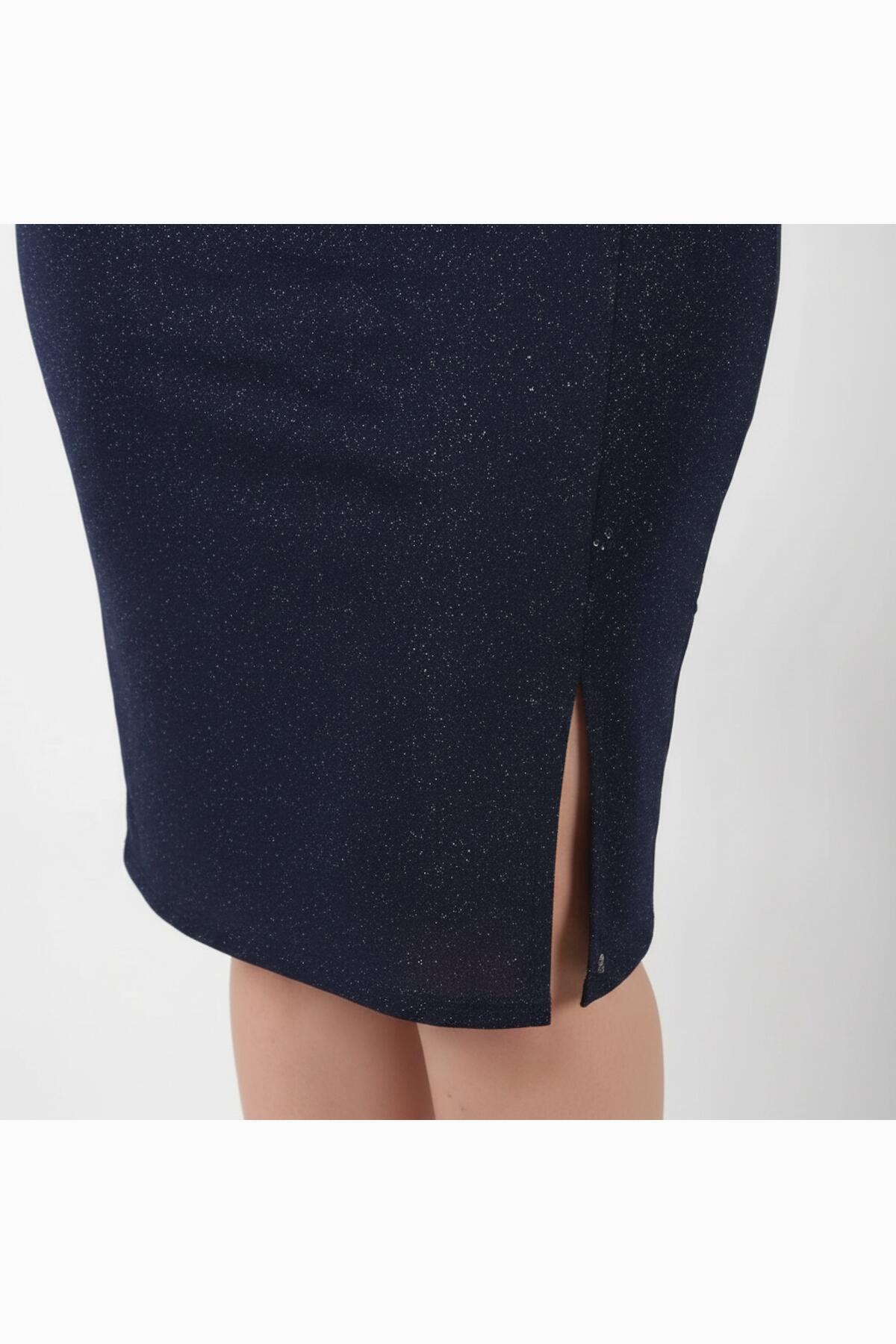 Plus - Size Navy Evening Dress With Waist Detail & Half Sleeves