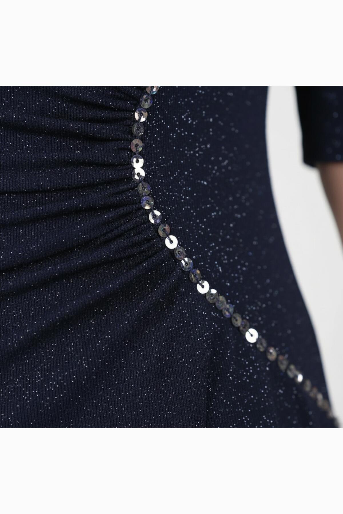 Plus - Size Navy Evening Dress With Waist Detail & Half Sleeves