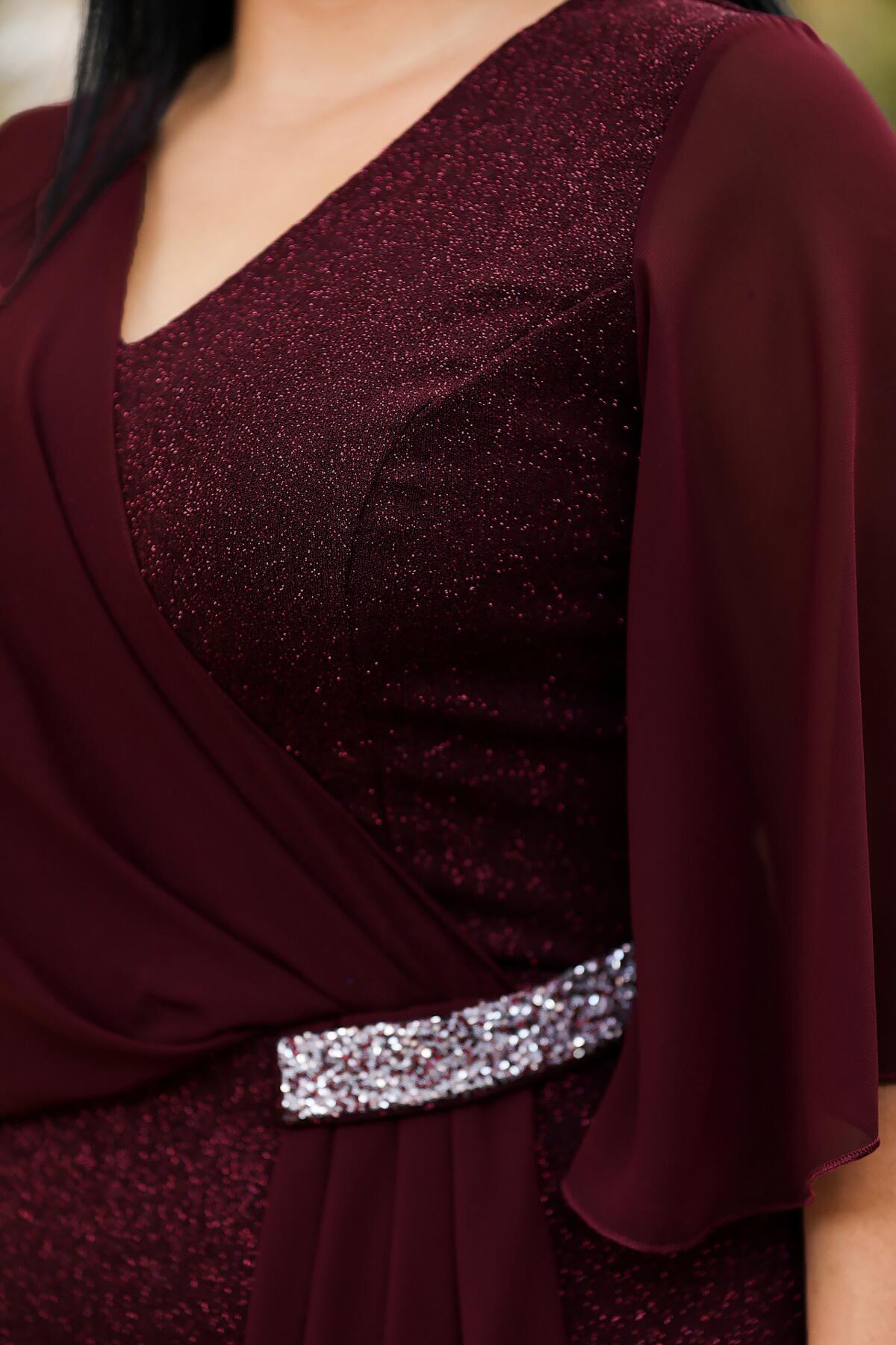 Glitzerndes Midi-Abendkleid in Großen Größen — Burgund