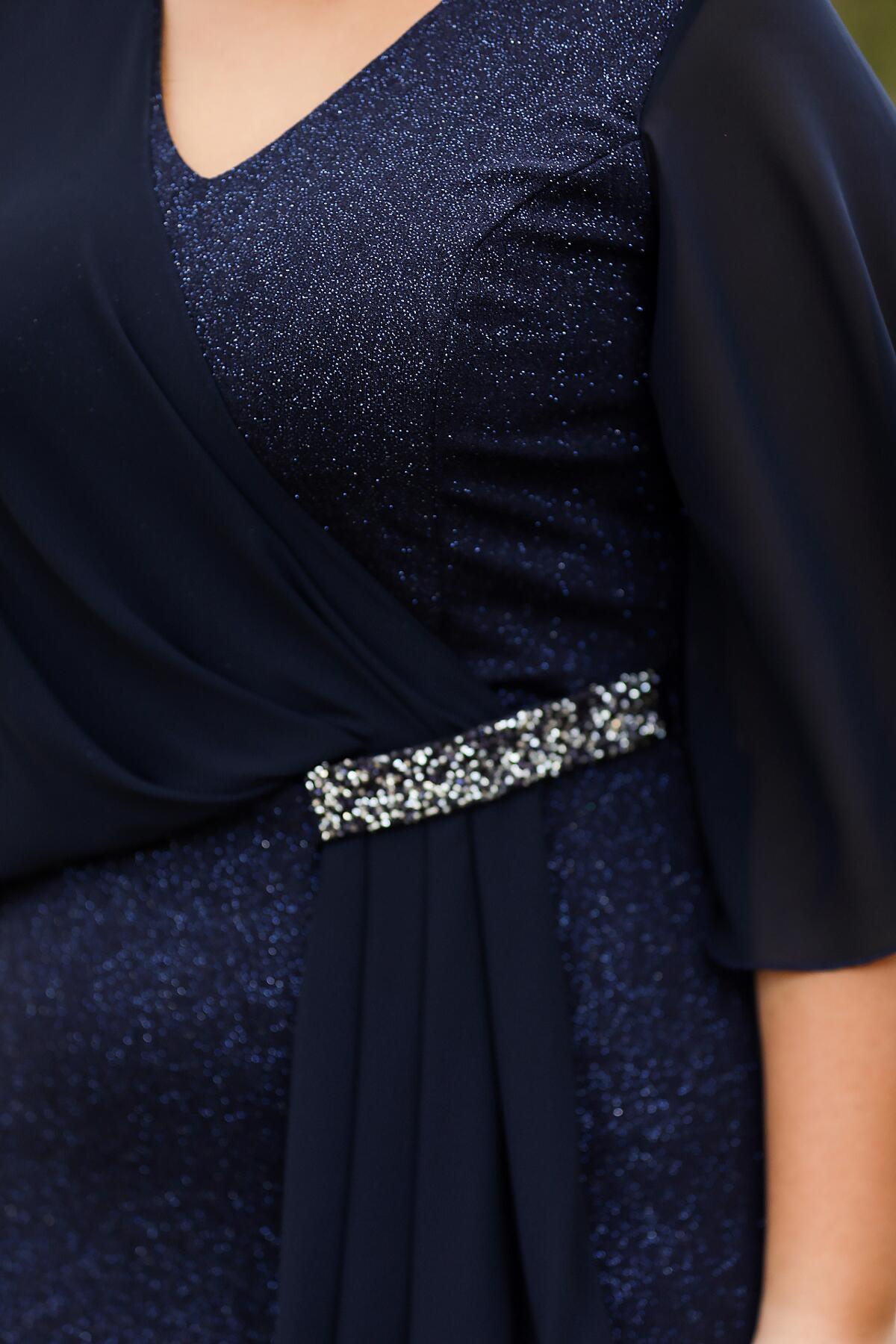 Glitzer-Midikleid in großen Größen – Navy