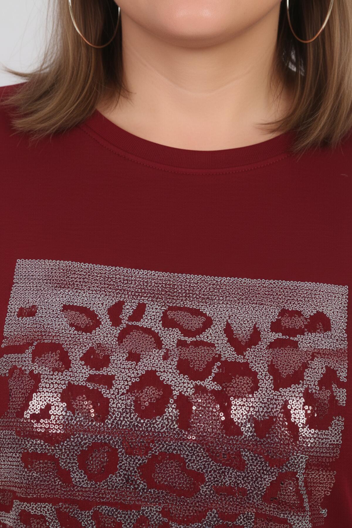 Große Größen Langarm-Set mit Steindetail — Weinrot
