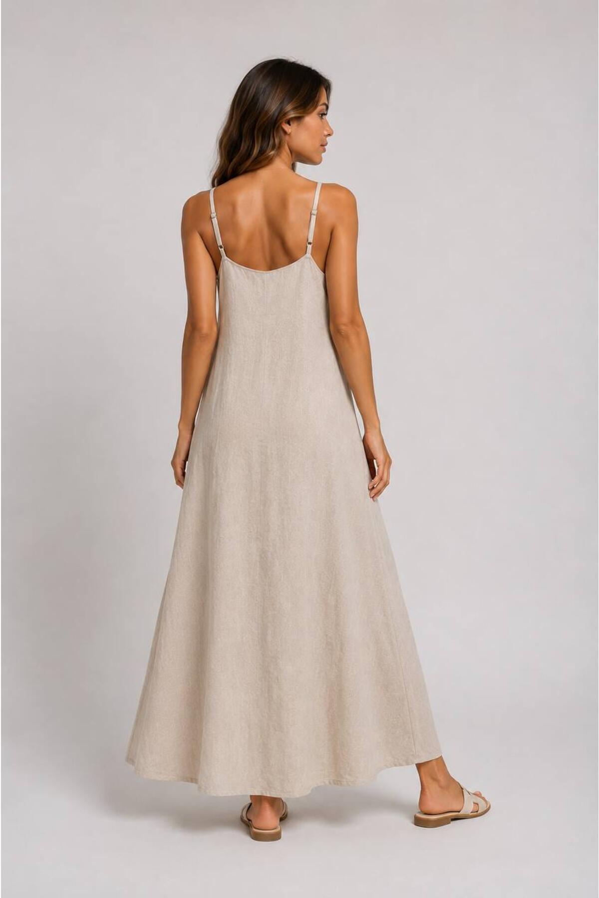 Linen Dress With Thin Adjustable Straps — Nude