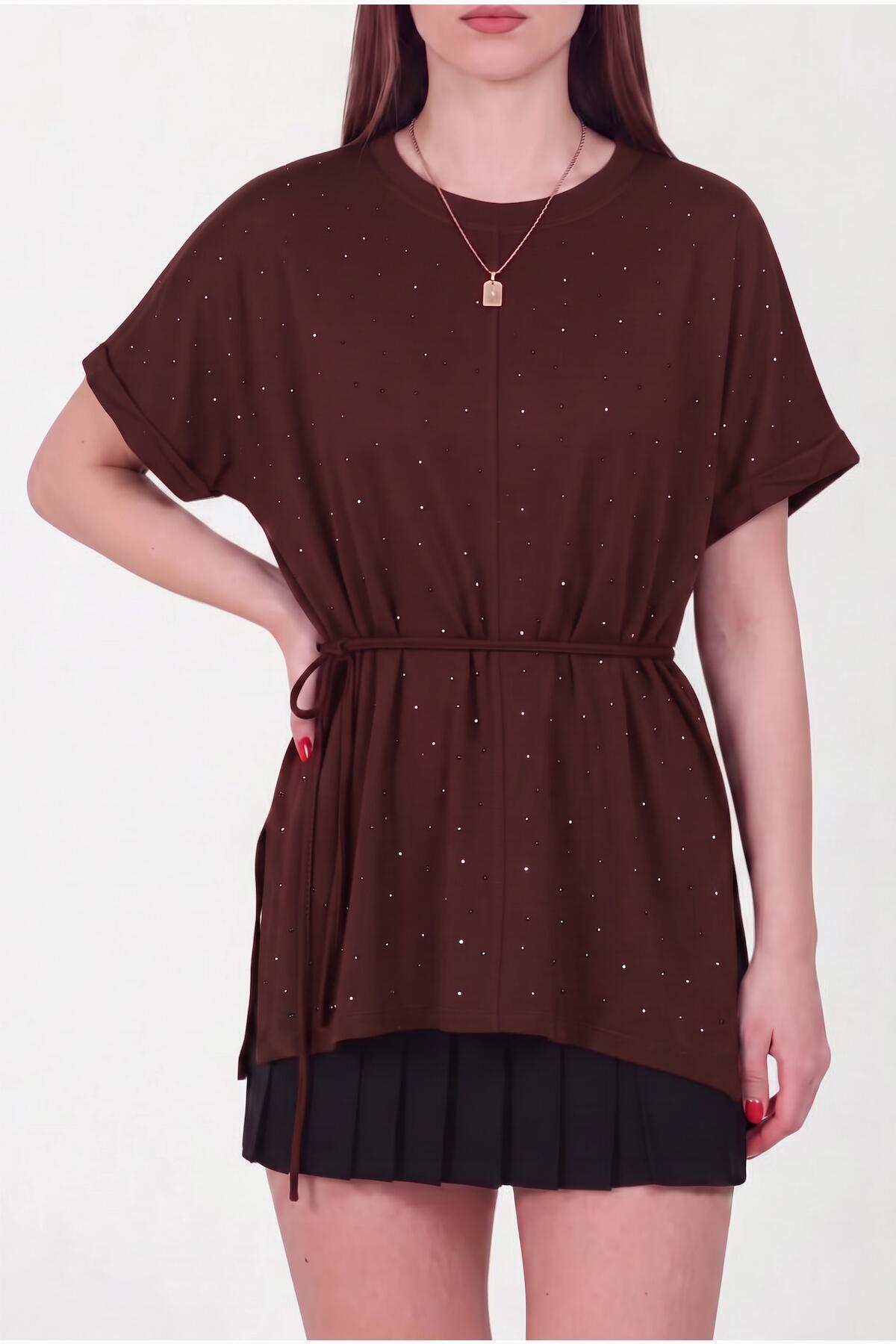 Brown Stone‑Embellished Blouse In Oysho Fabric