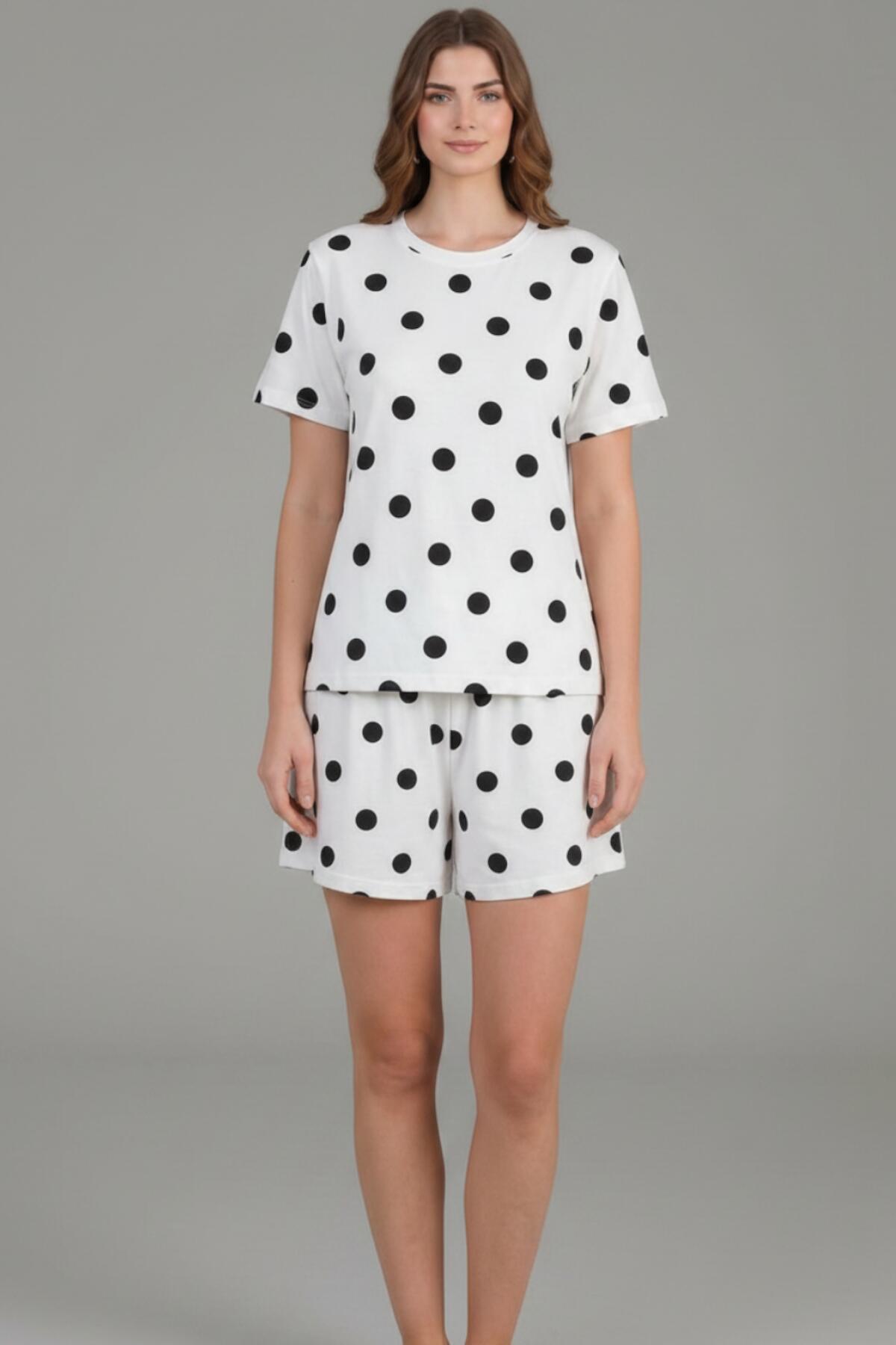 White Patterned Short‑Sleeve Pyjama Set