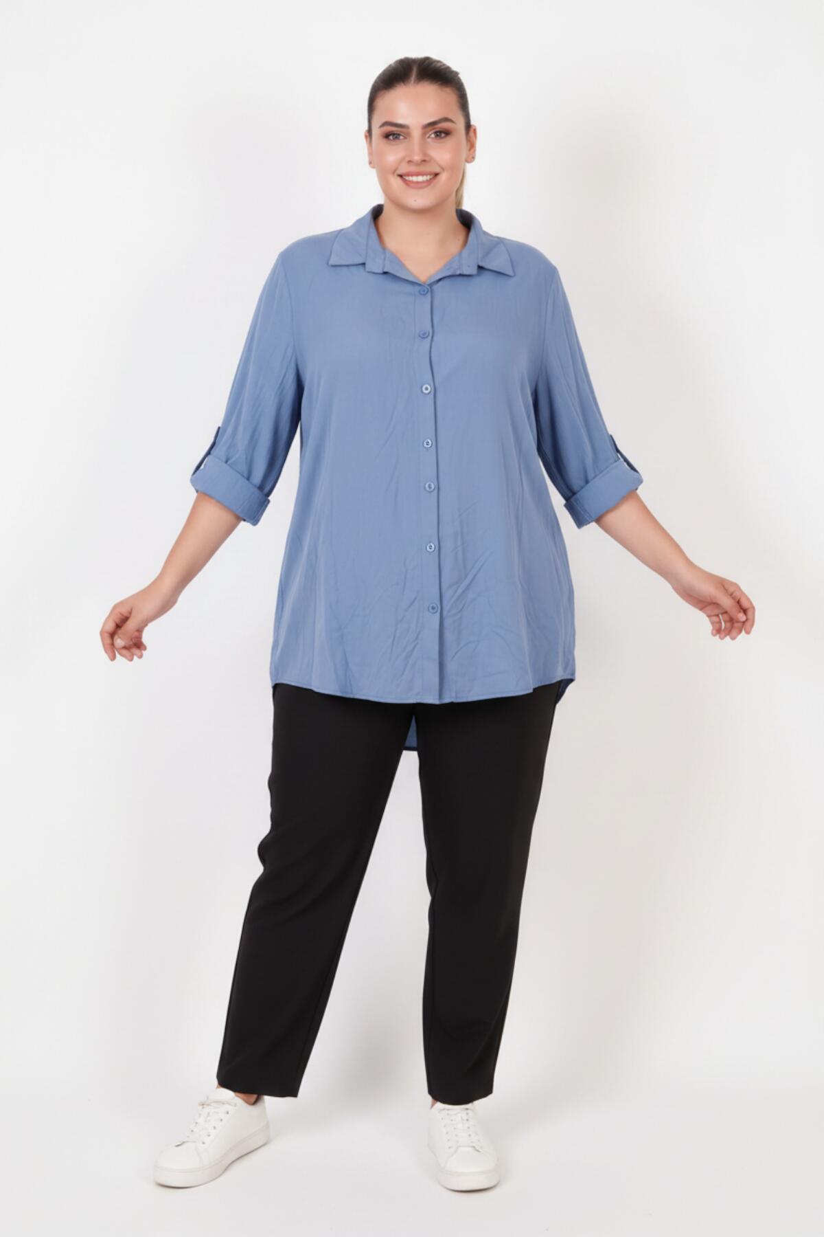Plus‑Size Shirt With Rolled Sleeves — Indigo