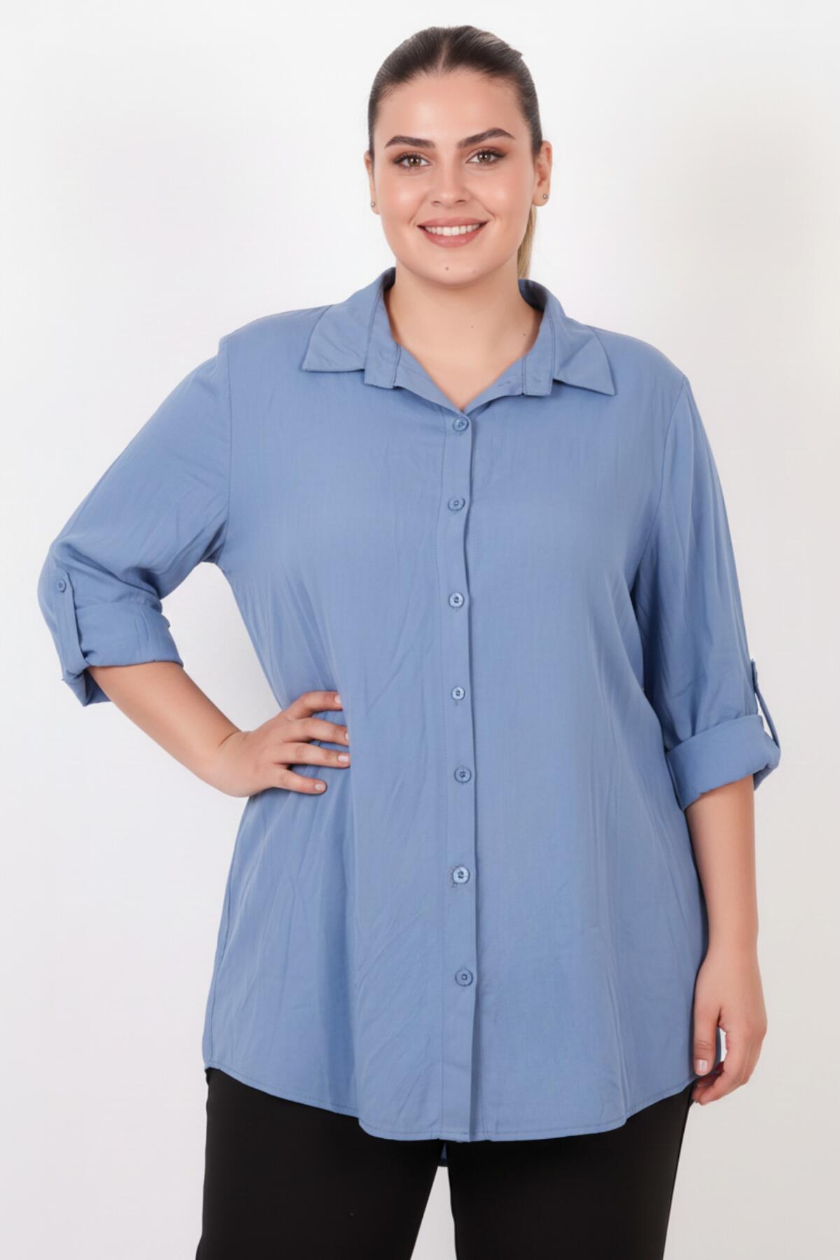 Plus‑Size Shirt With Rolled Sleeves — Indigo