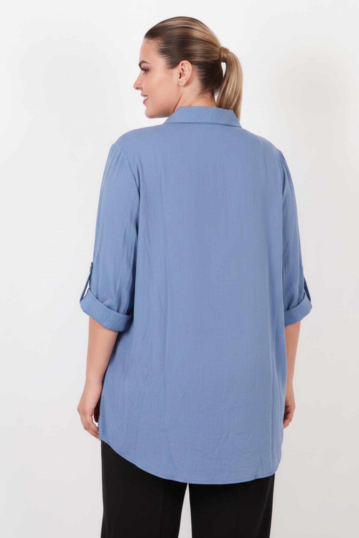 Plus‑Size Shirt With Rolled Sleeves — Indigo