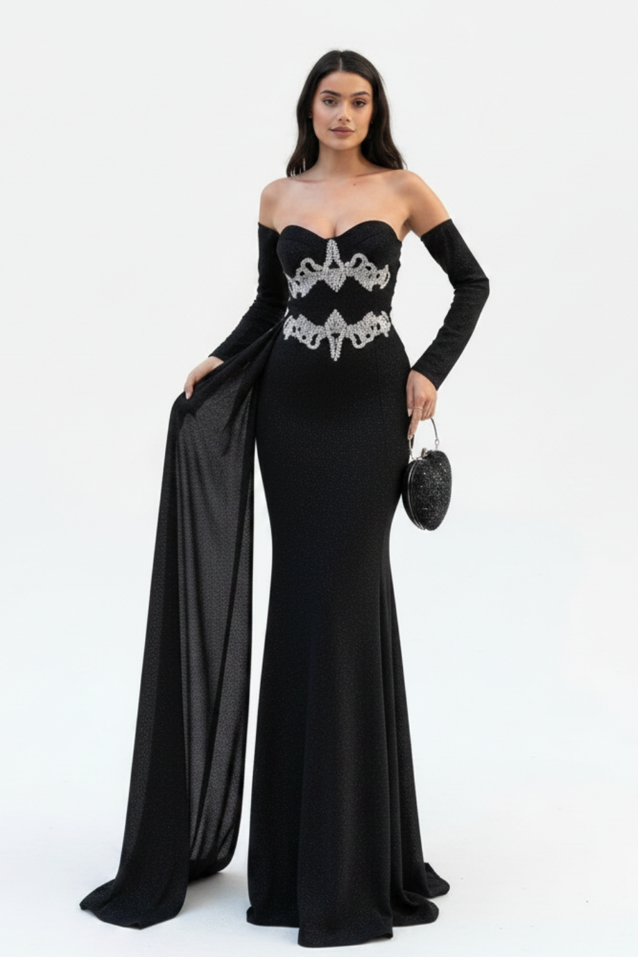 Zwarte Strapless Zeemeermin Avondjurk