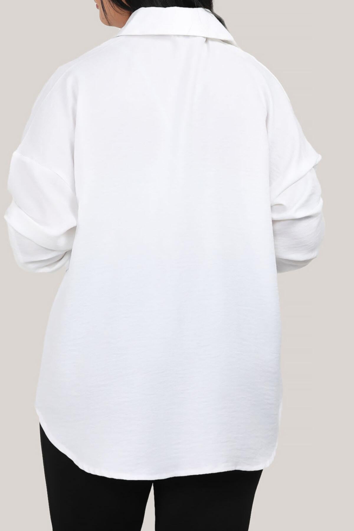 Plus‑Size Pearl‑Embellished Shirt — White