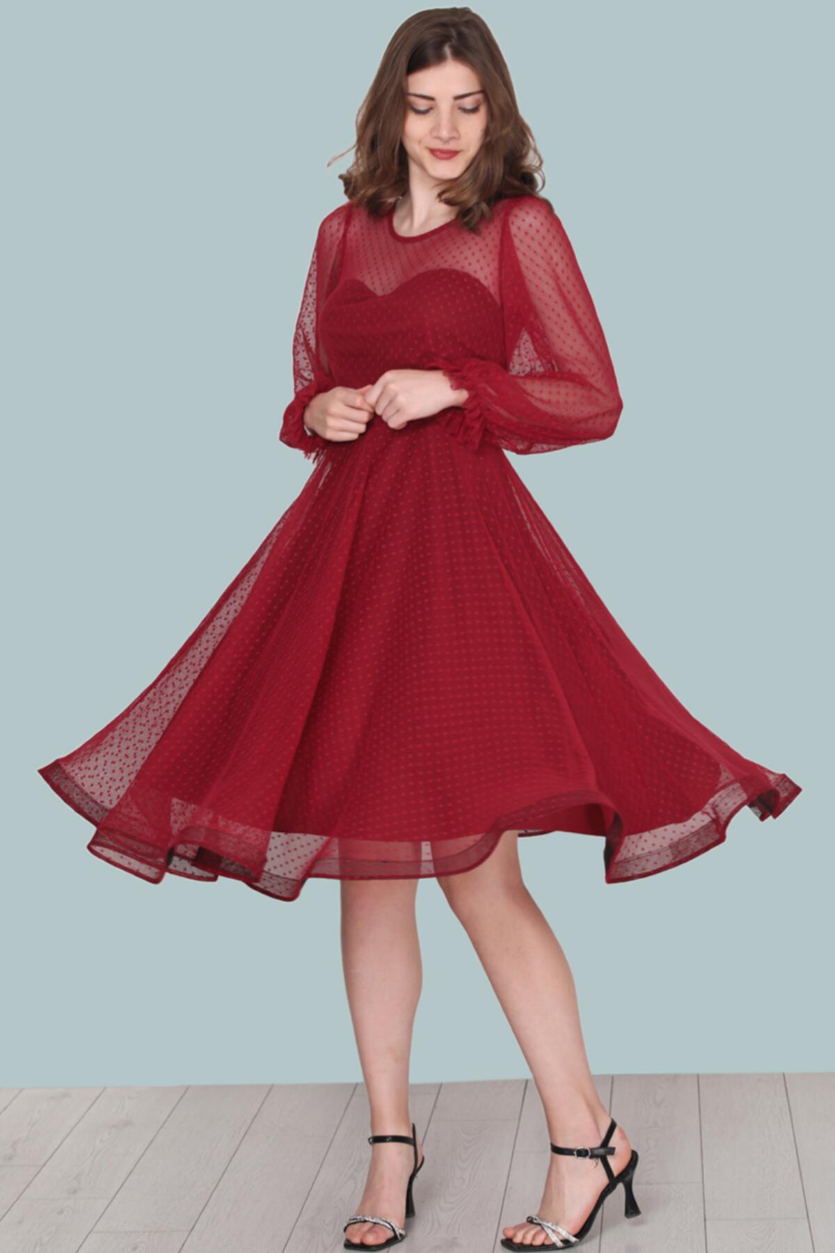 Burgundy Midi Evening Dress
