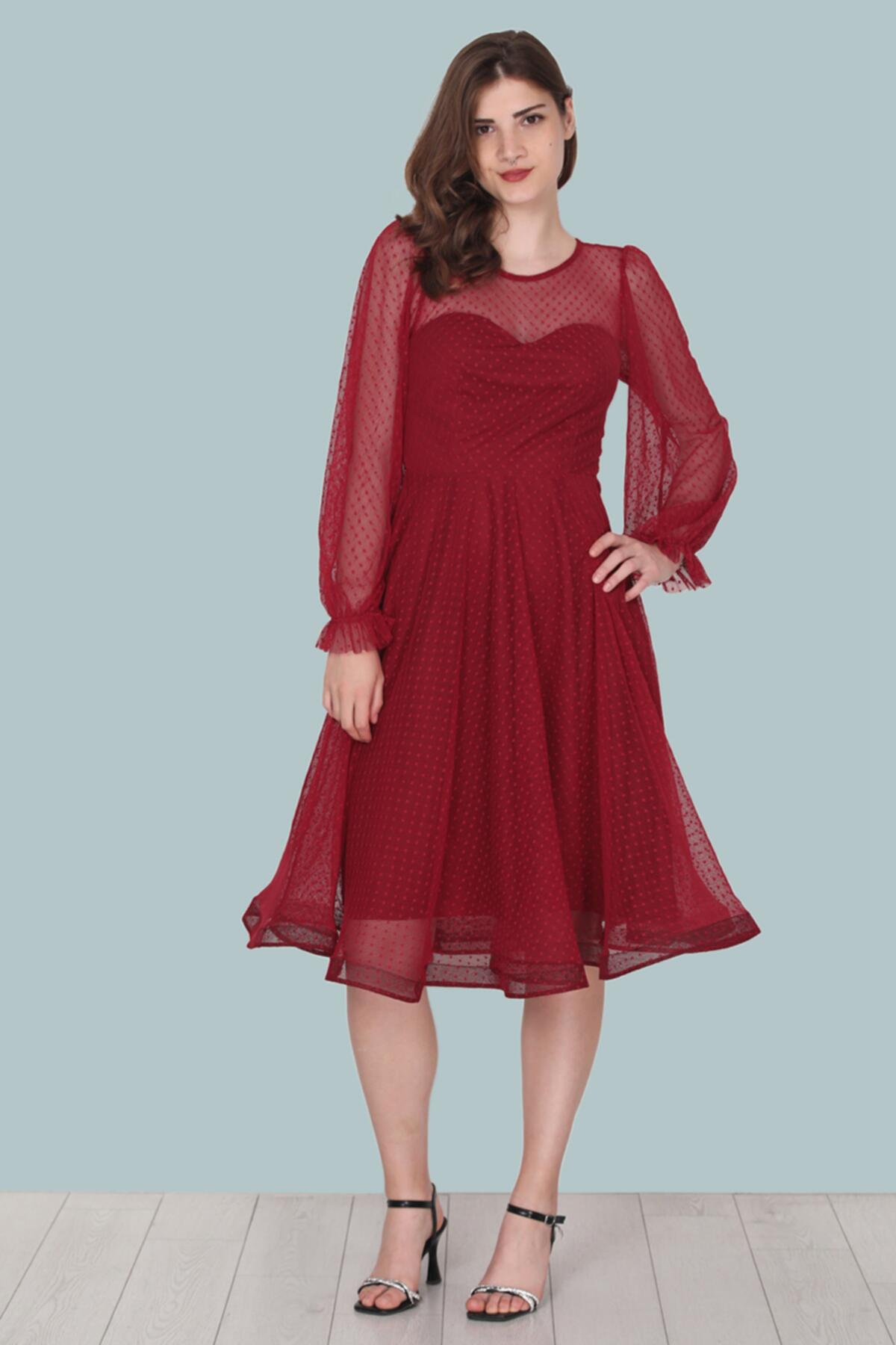 Burgunderfarbenes Midi-Abendkleid