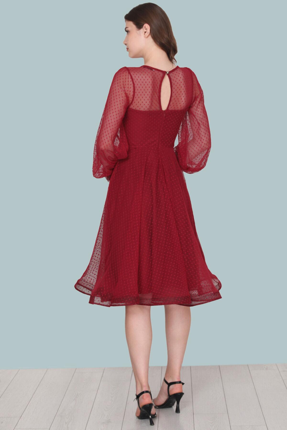 Burgunderfarbenes Midi-Abendkleid