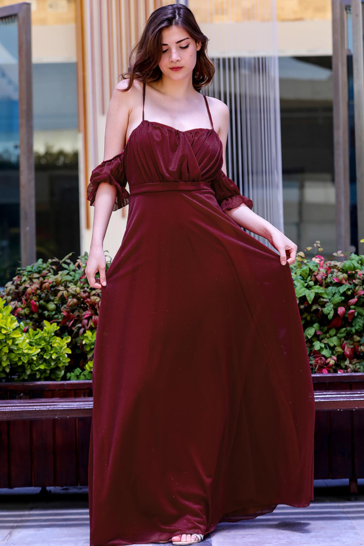 Long Sparkly Evening Gown — Burgundy