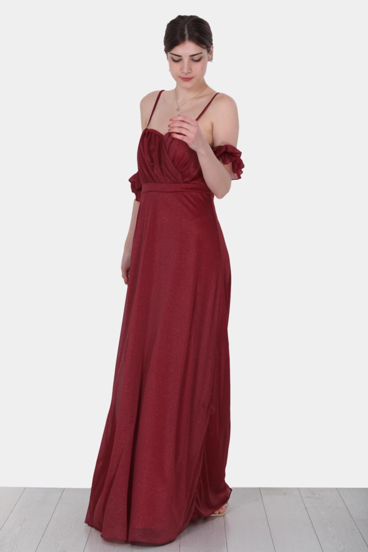 Long Sparkly Evening Gown — Burgundy