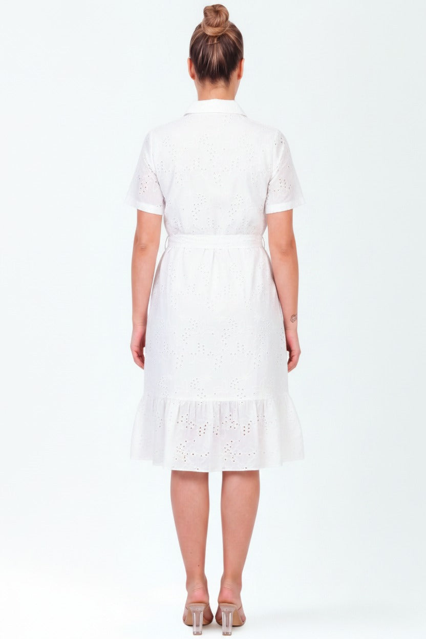 Plus-Size Witte Knoopjesjurk met Korte Mouwen