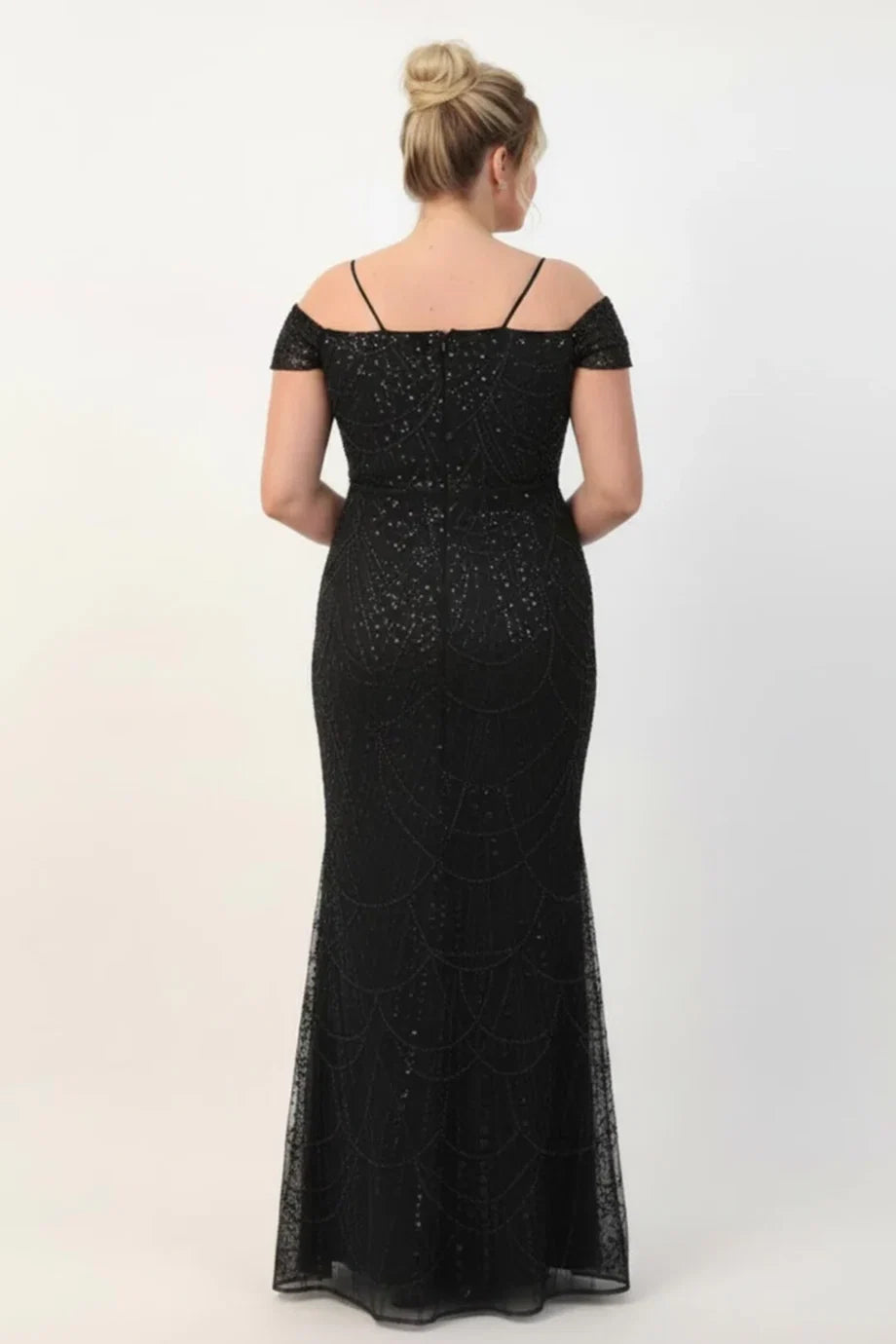 Plus-size Off-shoulder Galajurk met kralen, Zwart